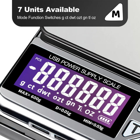 Ultra Portable Digital Coin Scale With Six Hundred Gram Capacity And Zero Point Zero One Gram Precision Seven Units And Three Charging Interfaces