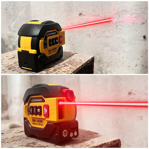Pro Grade Laser Tape Measure With Integrated Crosshair Level 196 Ft Digital Range Finder Ip54 Waterproof Build Straight Shooting Layout Aid For No Fuss Job Site Work