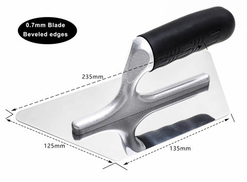 Three Piece Plaster Finishing Trowel Set Pro Grade Polished Stainless Steel With Rubber Grip Handles And Aluminum Shank
