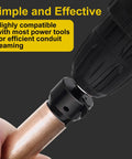 Valkynos conduit reamer attached to a drill; copper pipe deburring for 1/2–1 in conduit.