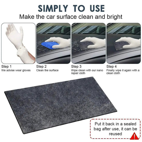 Steps for using Six Pack Nano Sparkle Car Scratch Remover Cloths For Easy Paint Repair And Water Spot Polishing Multi Purpose Nano Magic Cloth Set