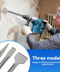 Worker using 3 Piece SDS Max Chisel Set For Rotary Hammer Drills 18 Inch Includes Point Flat And Wide Chisels on wall