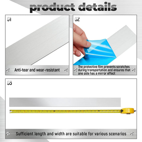 2 pcs brushed stainless steel trim strips, 304 stainless steel, 3 x 30 inches, silver, Amazon brand