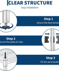 Installation steps for Heavy Duty Four Tier Metal Wire Storage Rack With Smooth Locking Casters And Rust Resistant Matte Finish.
