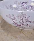 Top Shelf Above Counter Vessel Sink For Modern Bathroom Vanity High Gloss Art Porcelain Wash Basin Built Tough Ceramic Craftsmanship And No Sweat Install 40X15 Cm Slick Finish with floral design.