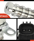 Close-up of Two Piece Intake And Exhaust VVT Solenoid for Hyundai and Kia 1.6L L4 Engines showing details of metal housing and connector.