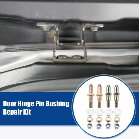 Door Hinge Pin Bushing Repair Kit For Chevy Silverado And GMC Sierra 1999 Up Replacement Pack Of 32 Silver And Bronze Tones OE Numbers 89025539 19299324 Easy Install To Fix Loose Squeaky Misaligned Doors, installed hinge close-up