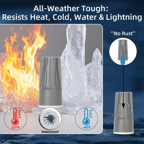 Heavy Duty Waterproof Wire Connectors 50 Pack IP68 For Landscape Lighting And Irrigation, 22-10 AWG, Gray, weather-resistant