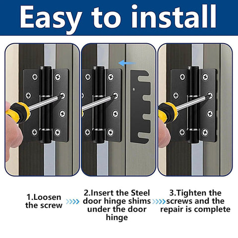 Installation process of Ten Piece Door Hinge Filler Plates Kit With Stainless Steel Spacers 4x1.5 Inch Adjustable