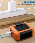 6000mAh Portable Waist Clip Fan With Necklace Mode being charged via USB cable for outdoor use