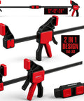 Three-Piece 12-Inch Bar Clamps Set with Quick Release Clamp Connector and Spreader One-Handed Trigger Clamps Up to 150 Lbs