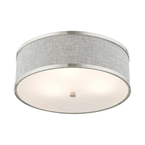 Park Ridge 3 Light Brushed Nickel Semi Flush Mount Ceiling Light With Oatmeal Hardback Fabric Shade 15 By 15 By 8 Inches