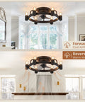 Low Profile Black Ceiling Fan With Light Remote Flush Mount Modern Farmhouse Industrial Rustic Ceiling Fan For Bedroom Kitchen Home Ultra Slim Dope Design Quiet Motor Reversible Blades Ideal Small Room Accent showing airflow directions