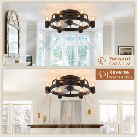Low Profile Black Ceiling Fan With Light Remote Flush Mount Modern Farmhouse Industrial Rustic Ceiling Fan For Bedroom Kitchen Home Ultra Slim Dope Design Quiet Motor Reversible Blades Ideal Small Room Accent showing airflow directions