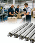 Heavy Duty Stainless Steel Conveyor System Replacement Roller 1 Inch Diameter By 11.8 Inch Length For Warehouse Factory and Machine Tool Table Equipment Super Strong Metal Rollers 5 Packs showcased in active warehouse use.