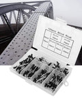 DIY Ready Aluminum Alloy Blind Rivet Kit 120 Piece Fastener Assortment With M2.4 M3 M3.2 M4 Rivets on a metal bridge