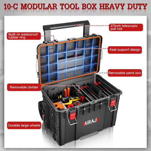 Heavy Duty Rolling Tool Box With Wheels, Stackable Organizing Rack, Ultra Resin Shell Built Like A Tank For Any Mean Crew Stash Always