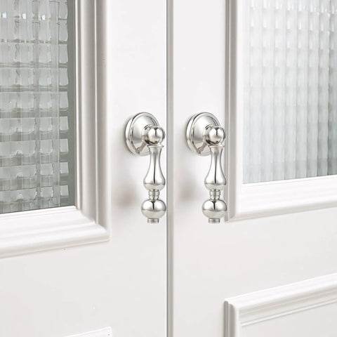 Solid Brass Cabinet Knobs With Polished Nickel Finish 2 Pack on white cabinet doors