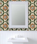 Pro Level Distressed Tiles Vinyl Wallpaper With Badass Leather Texture For Commercial Spaces And Home Renos Paste Required Super Durable Type Two Wallcovering Custom Printed Just For You Killer Interior Decor with floral pattern in bathroom.
