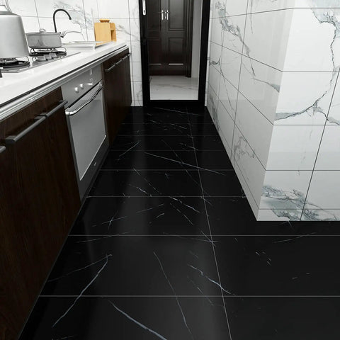 Dope Black Marble Peel And Stick Floor Tiles 12 Inch By 24 Inch Self Adhesive Vinyl Flooring Waterproof And Removable For Bathroom Kitchen Living Room Renters 24 Pack