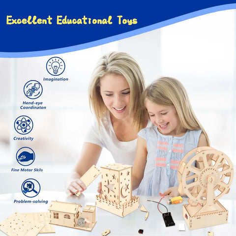 Mother and daughter building with the Six In One STEM Kit For Kids Ages Eight To Twelve With 3D Puzzles Building and Engineering Models.