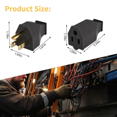 Extension Cord End Replacement Plug NEMA 5-15 125V 15A 2 Pole 3 Wire Female Straight Blade Grounding Connector 2 Pack shown with measurements