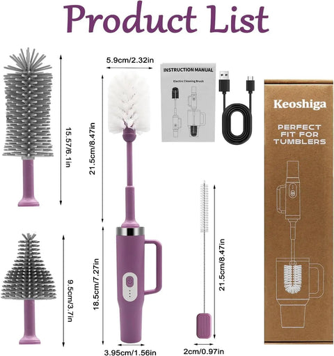 5 In 1 Electric Bottle Brush Cleaner Dual Speed Rechargeable IPX6 Waterproof with accessories and packaging