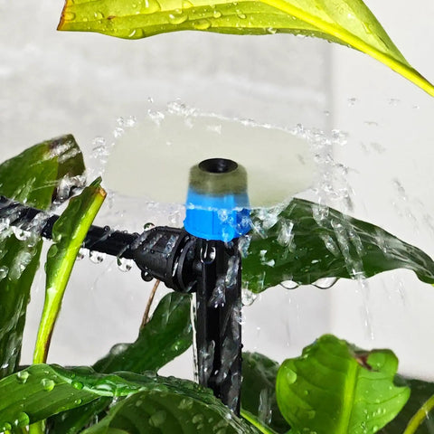 55 Piece Drip Emitter Stakes Kit With 360 Degree Adjustable Flow Fan Sprayer watering plants with irrigation tubing