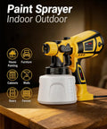 Heavy Duty Electric Paint Sprayer Built For Swift Home Exterior Touch Ups And Deck Refinishing With Generous Tank And Crisp Even Spray Coverage on a wooden table.