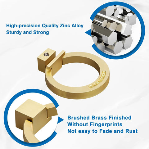 Brushed Gold Cabinet Ring Pulls 4 Pack Zinc Alloy Drawer Pulls with anti-fingerprint finish and durable zinc alloy material