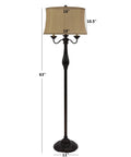 Abigail 6-Way Candle-Style Floor Lamp In Dark Oil Rubbed Bronze With Faux Silk Bell Shade, 63 Inch, shown in full view with dimensions.
