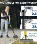 Person using Long Handle Floor Scraper And All Season Garden Cleaning Tool, Heavy Duty 60 Inch Stainless Steel Shovel for weeding
