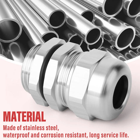 Two Pack Stainless Steel Waterproof Cable Gland With Nut For NPT Half Inch Threads Adjustable 8 To 12mm Cable Gland Protectors on stainless pipes
