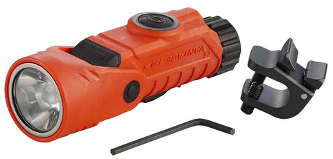 Firefighter LED Helmet Light With 180 Degree Articulating Head And Dual Beam Output, Right Angle Beam, Helmet Mount, Orange