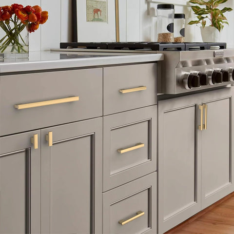 Kitchen with installed 12 Pack 4 Inch Champagne Bronze Cabinet Pulls Set for Cabinets, Zinc Alloy Handles with Scratch Resistant Matte Finish