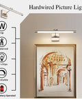 LED Picture Light With Swing Arm, 16.5 Inch Hardwired Dimmable Artwork Display Lamp illuminating framed art on wall