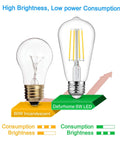 Vintage Edison Style LED Filament Bulbs 60W Equivalent 4000K Daylight White next to 60W incandescent bulb comparison