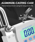 Heavy Duty Digital Crane Scale 1100 Lbs Capacity For Serious Hanging Tasks showing thick aluminum casing and backlit LCD readout.