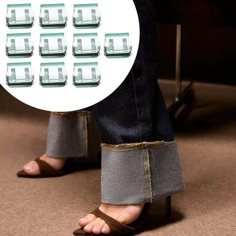 10x Invisible Trouser Hem Clips For Quick Leg Shortening, Multi Use Portable Alloy Clip, No Sew Hemming For Jeans And Pants, Green