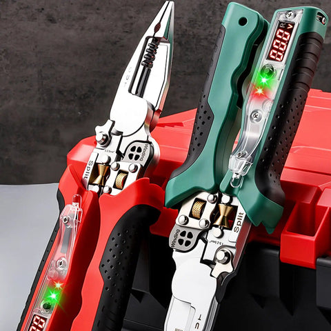 Premium Wiring Organization Tester Pliers With Type C Charging And NCV Detection, chrome alloy steel, ergonomic handles, digital readout.