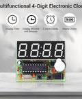 Front view of Four Digit Digital Clock Kit With PCB For Learning Electronics DIY Alarm Clock Soldering Project And English Instructions.
