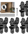 Invisible Cabinet Hinges 180 Degree Concealed Cross Hinges in Black Zinc Alloy, 4 Pack with screws and tool for frameless cabinets.