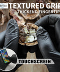 Hands wearing Heavy Duty 3.5 Mil Nitrile Disposable Gloves In Bold Black, Fully Latex Free And Tear Resistant For Kitchen Cooking, Food Prep, And Toughest Cleaning Jobs With A Dead On Snug Fit That Never Slips, holding a shell.