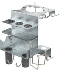 Heavy Duty Welder Cylinder Organizer Snap On Plated Steel Clip Mount Fits Wide Tank Shoulders Holds Welding Guns Cups And More Solid Workshop Gear Rig with multiple shelves and storage hooks.