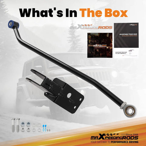 Adjustable Front Track Bar For Jeep Cherokee XJ 1984 to 2001 Lift Kit Center Axle After Suspension 4 To 6.5 Inch Length 790 To 830 mm Eyelet To Eyelet Easy Install Built Tough For Rough Trails, with relocation bracket and hardware