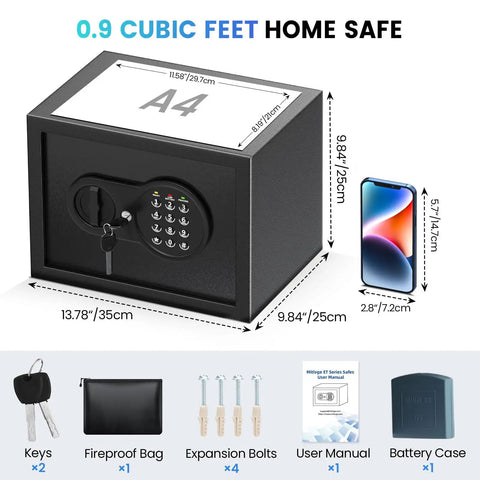 Compact Home Safe 0.9 Cu Ft With Removable Shelf Fireproof And Waterproof Bag Programmable Keypad Smart Alerts And Wall Mount Kit