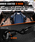 2 Pack 1.5 Inch By 8 Ft Beefy 3000 Lb Motorcycle Tie Down Straps securing a motorcycle with rubber coated S-hooks