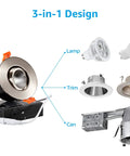 3 Inch Gimbal LED Recessed Lights With J-Box, 7W, Dimmable, CRI 90 Plus, showing lamp, trim, and can components for installation