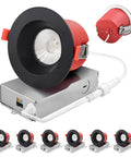 Slick No Sweat 6 Pack 4 Inch Led Recessed Lighting Built Junction Box showing black trim and red housing features.