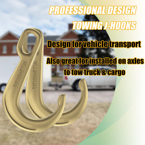 Two Pack 8 Inch Beefy Heavy Duty Tow J Hooks Set Grade 70 Forged Steel Yellow Zinc Plated Clevis J Hooks For Transport Chains